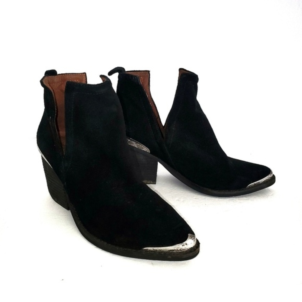 Jeffrey Campbell Black Suede Cowboy Booties Western Ankle Boots Silver Toe 6